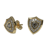 14K yellow gold Aggie Shield diamond stud earrings with a custom shield-shaped lab grown diamond.”